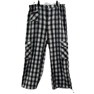 Find Me‎ Now Black White Plaid Pants Baggy Jogger Loose Carpenter Large